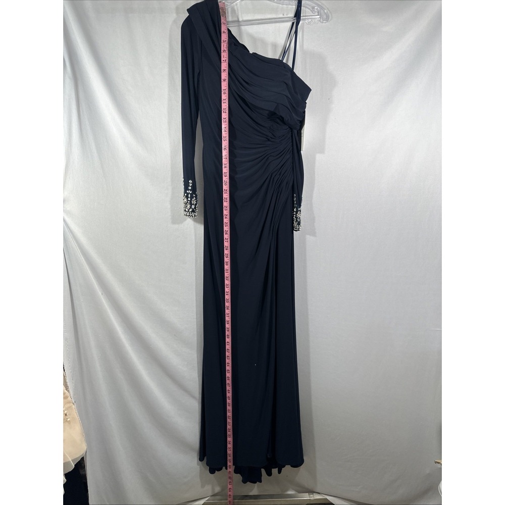 NWT $398 Mac Duggal [ 6 ] 12527 Bead Cuff Drop Shoulder Gown Midnight Blue J1697 - Picture 6 of 14